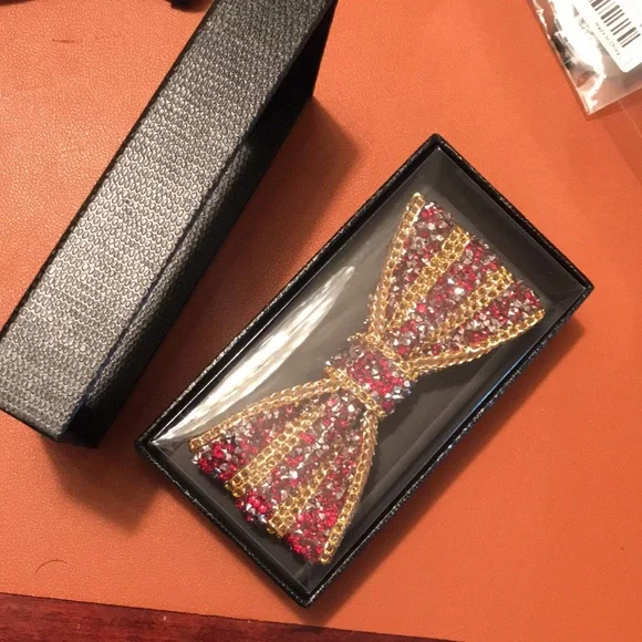 Gold and Red Beaded Bow Tie